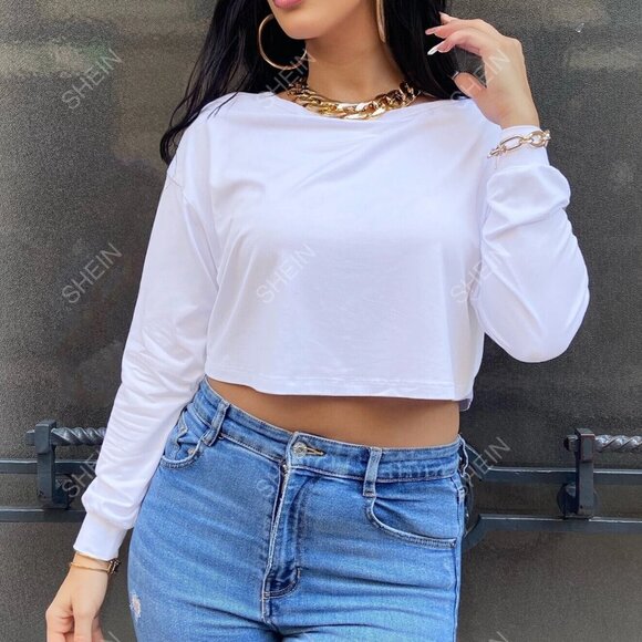 Long-sleeve White Crop Top - Picture 3 of 5